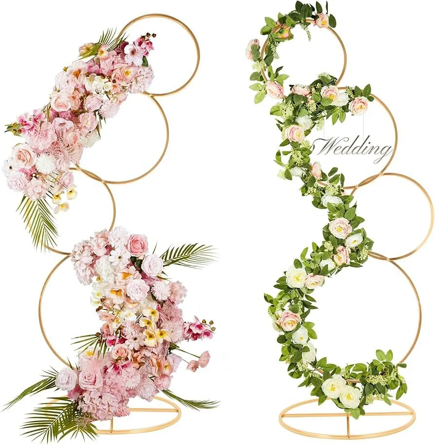 Set of 2  - 4 tier Gold Metal Flower Arch Frame Stand