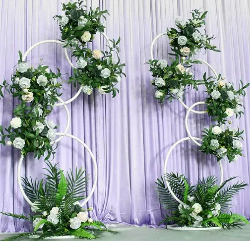Set of 2 - 4 tier White Metal Hoop Arch Frame Stand