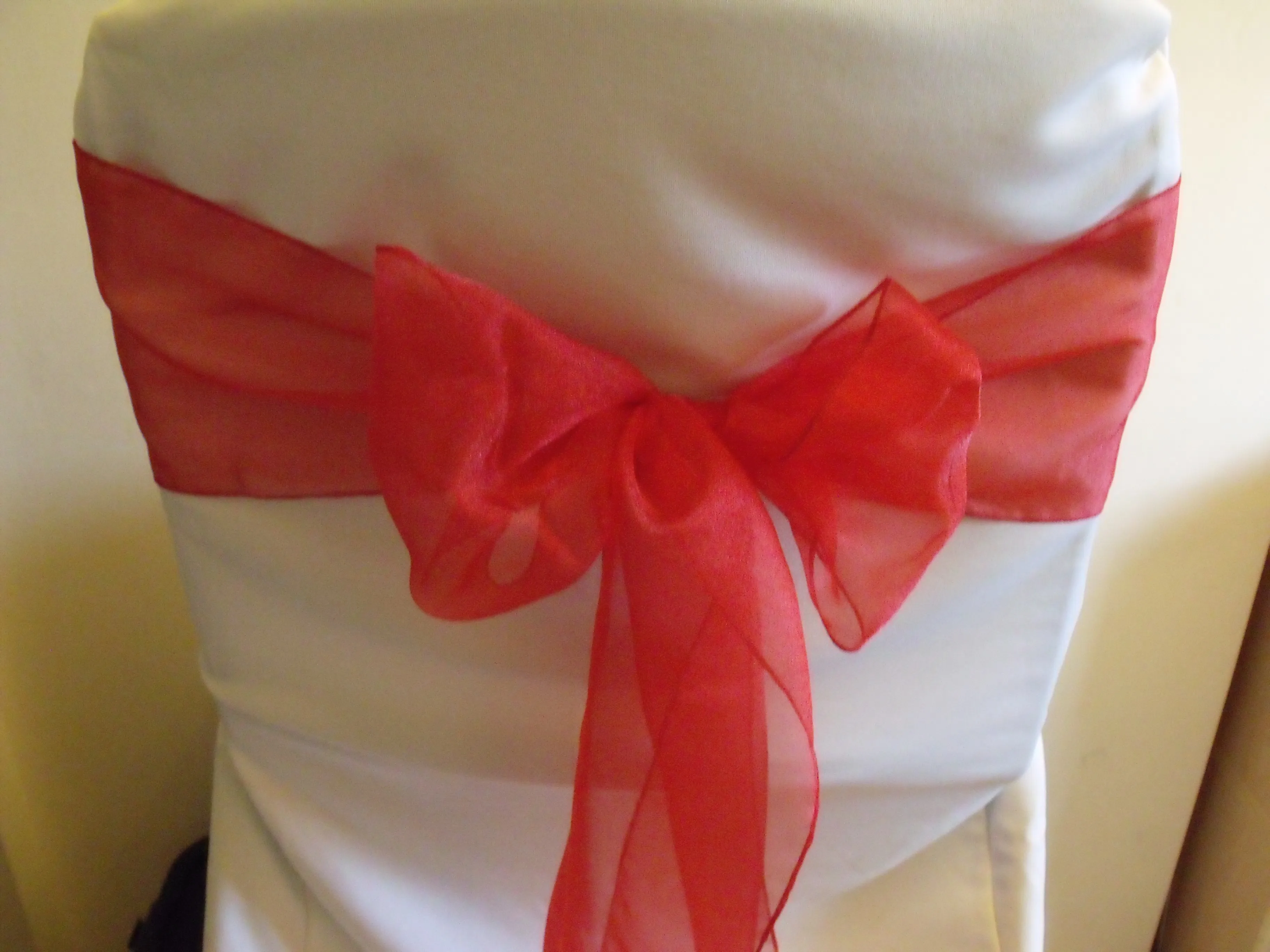 Red Organza Chair Sash Hire