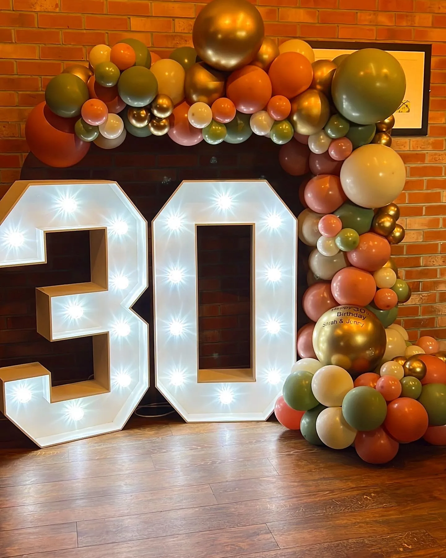 Sage Green & Blush Demi Balloon Arch with Double Light Up Numbers