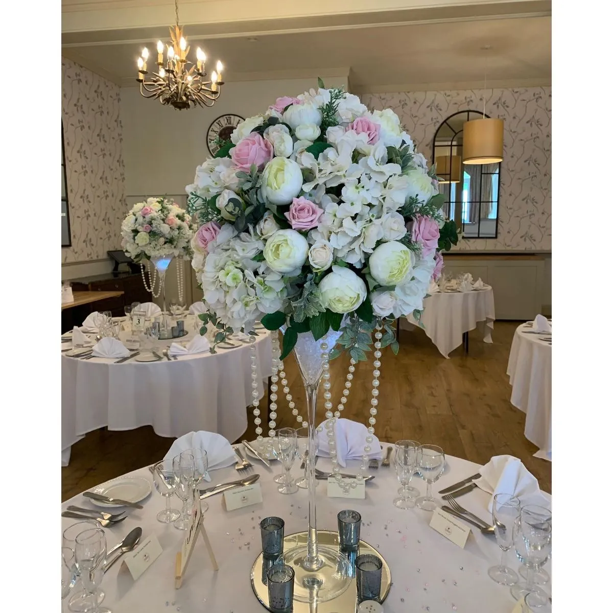 Elegant Pink & White Martini Vase Centrepiece For Hire