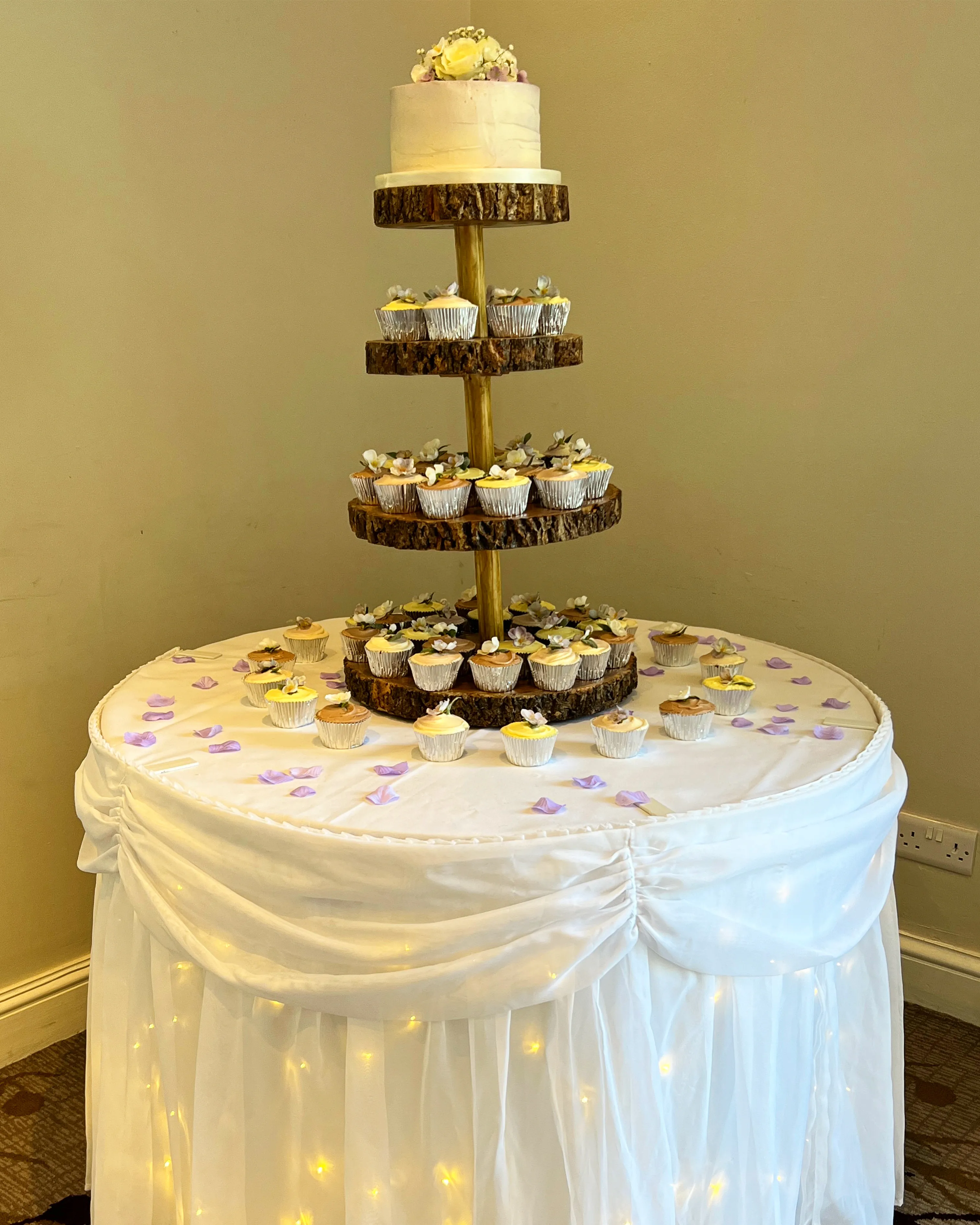4 Tier Log Slice Rustic Cake & Cupcake Stand Display - For Hire