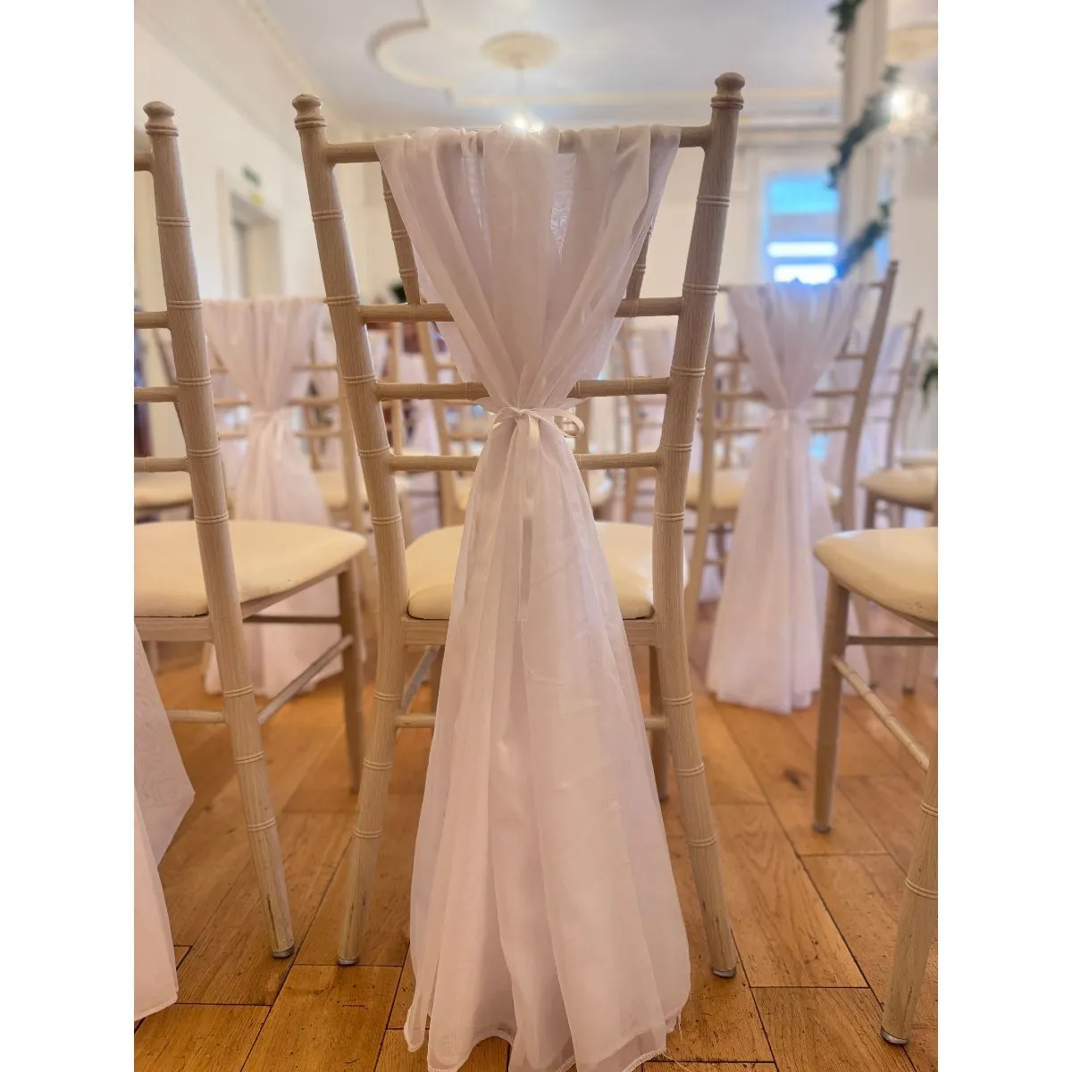 White Vertical Chair Drape Hire