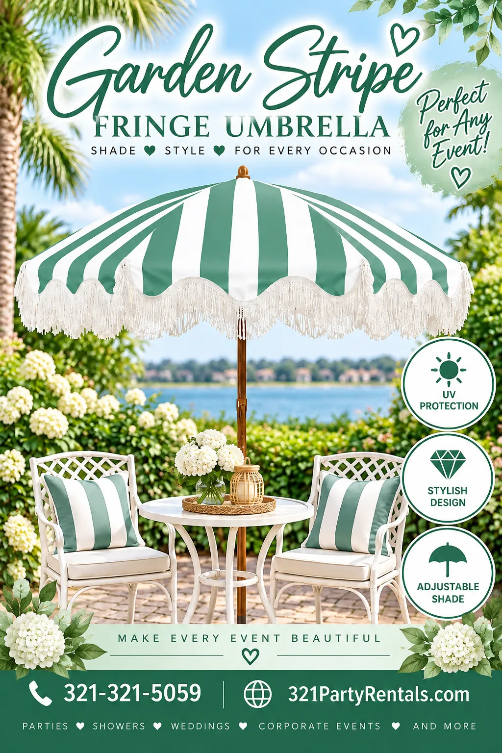 Cabana Striped Umbrella with Base
