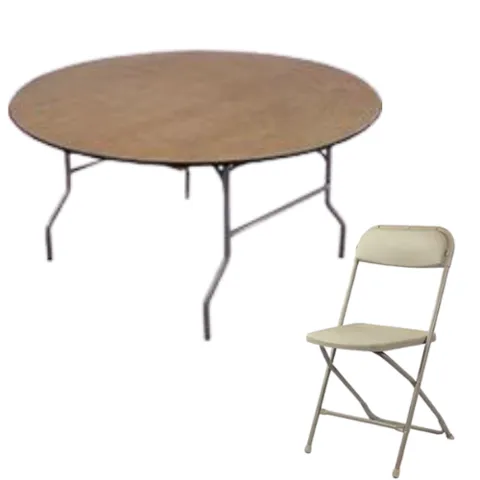 5Ft Round Table and 8 White Chair Bundle