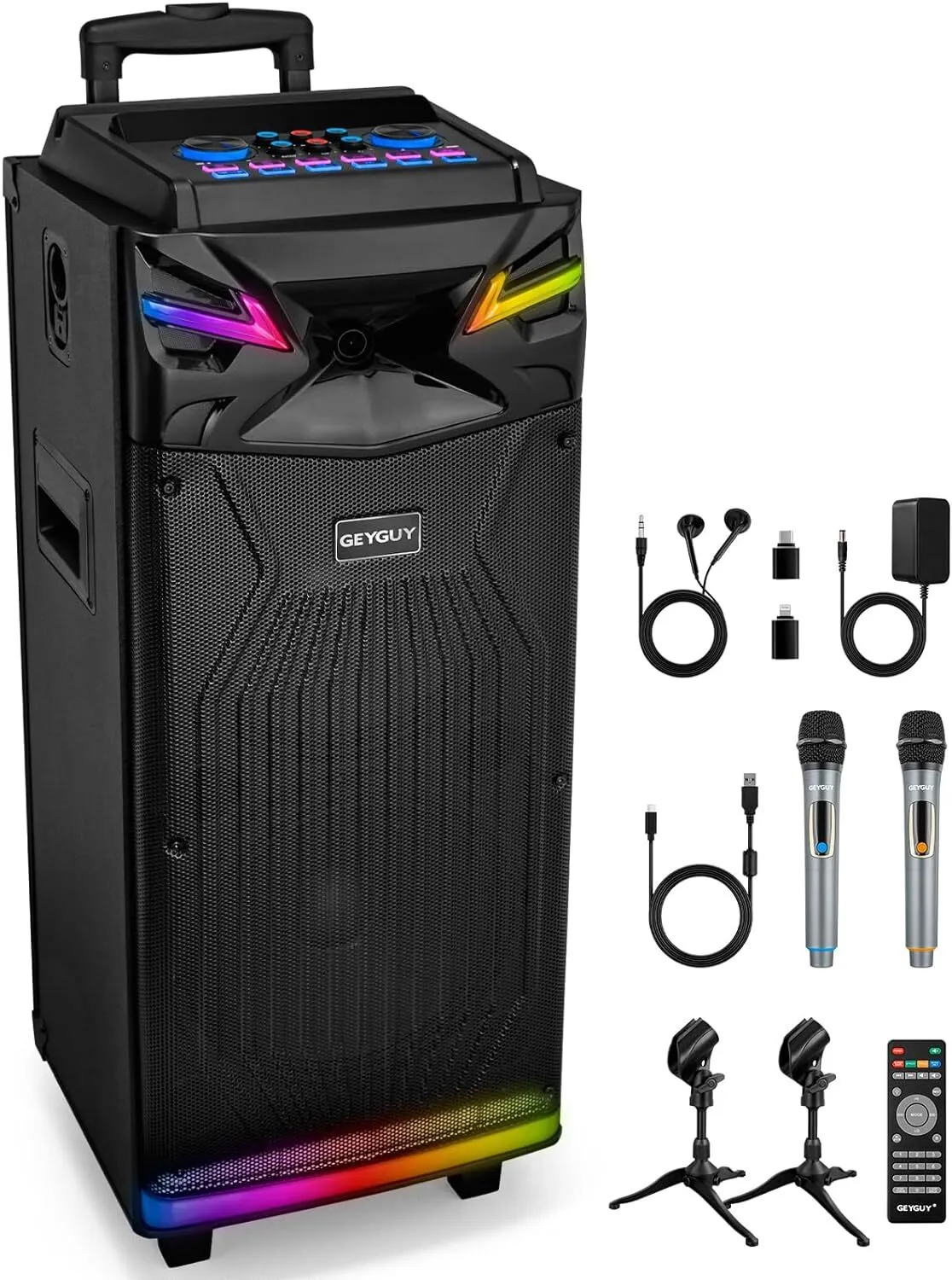 Bluetooth Karaoke Machine/PA Speaker 2 Wireless Mics Included