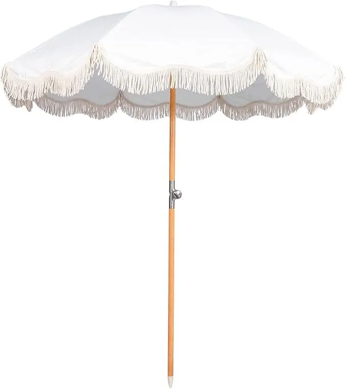 White Fringe 7' Patio Umbrella
