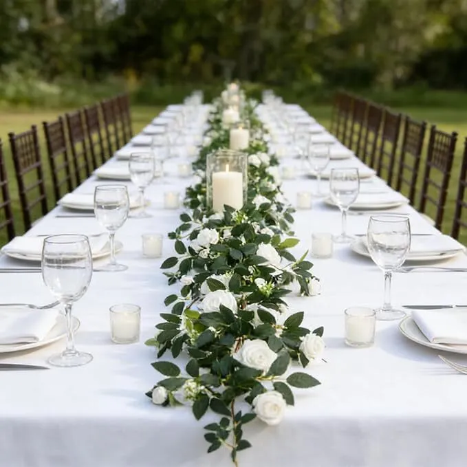 White flower table garland