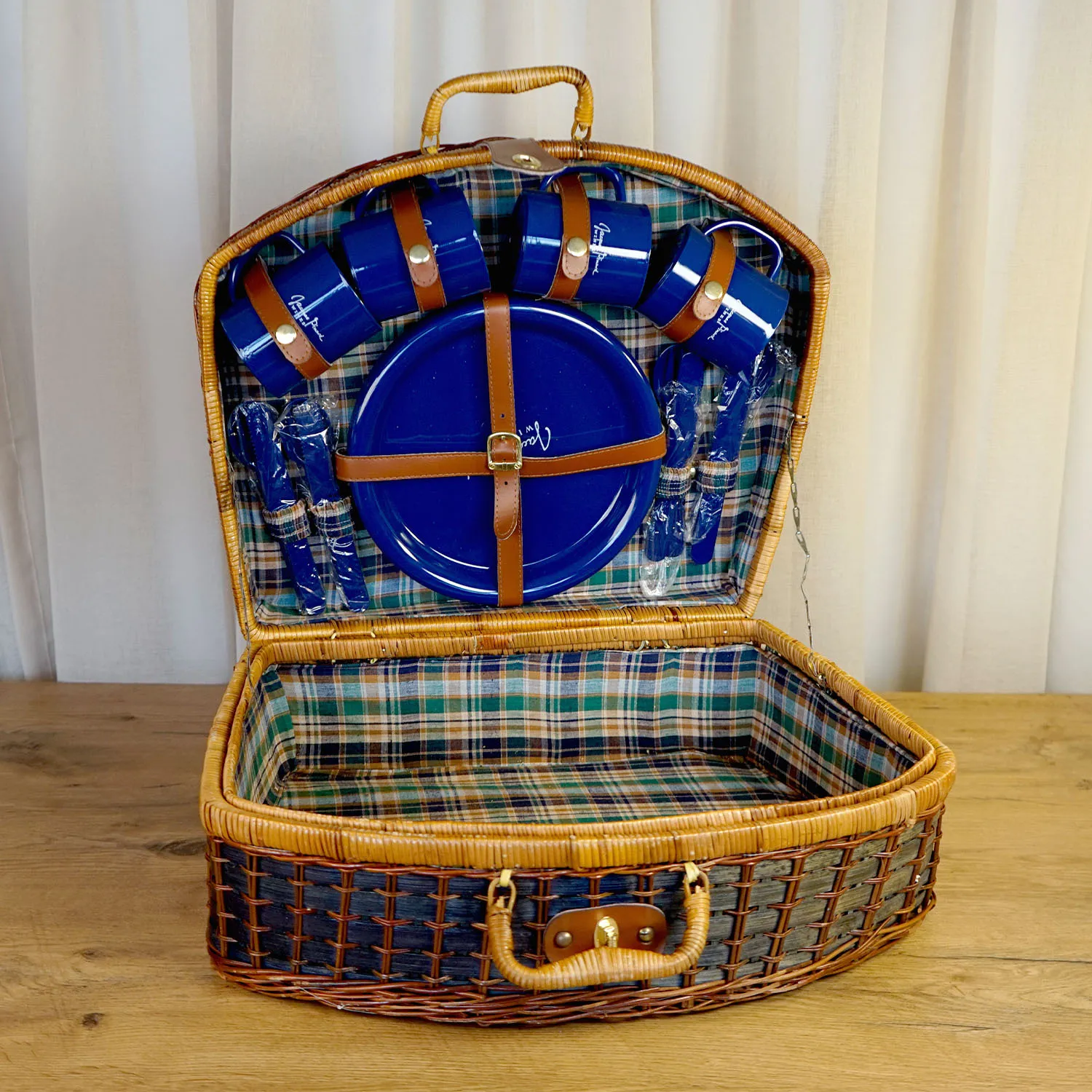 Blue Wicker Picnic Basket