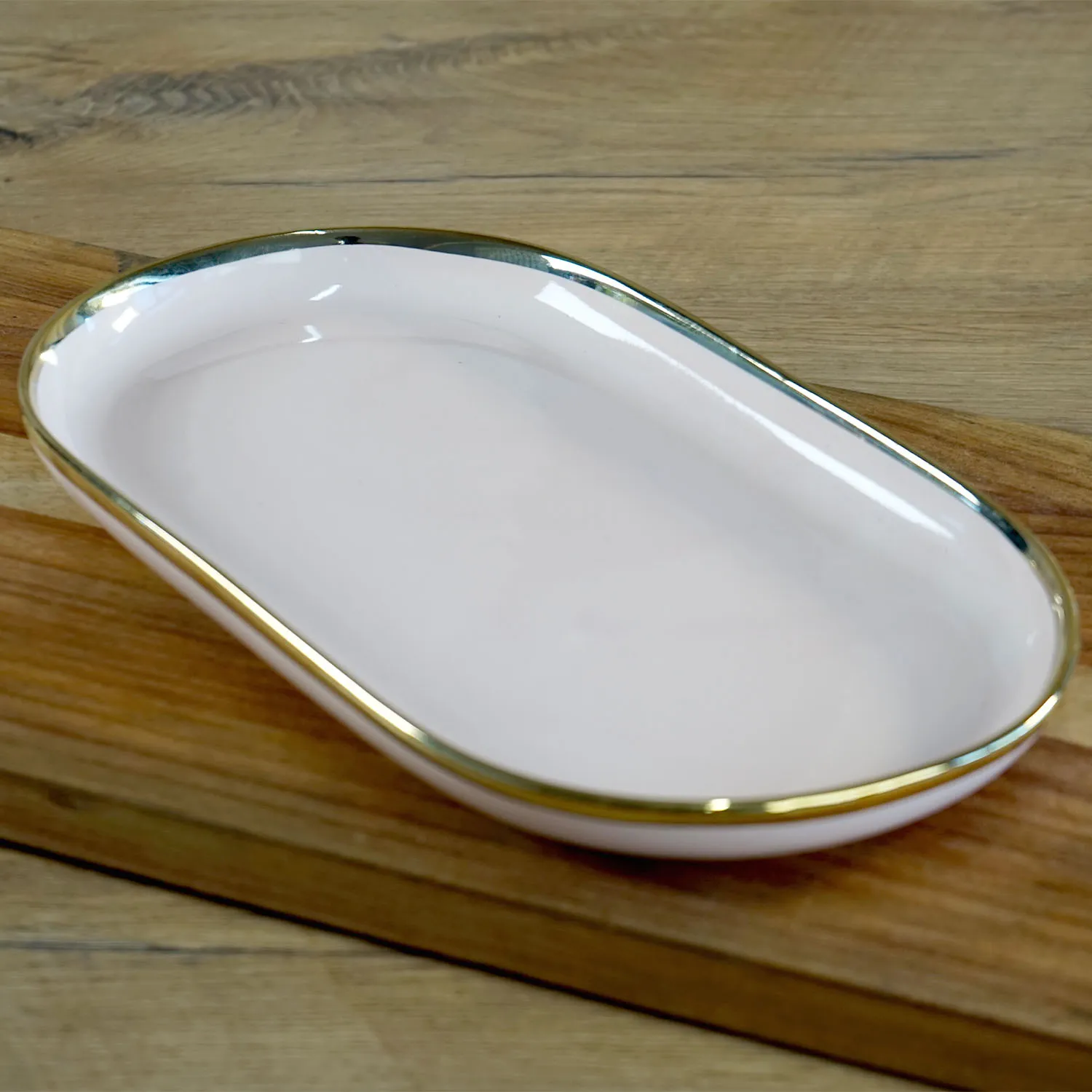 Pink Oval Platter with Gold Edge
