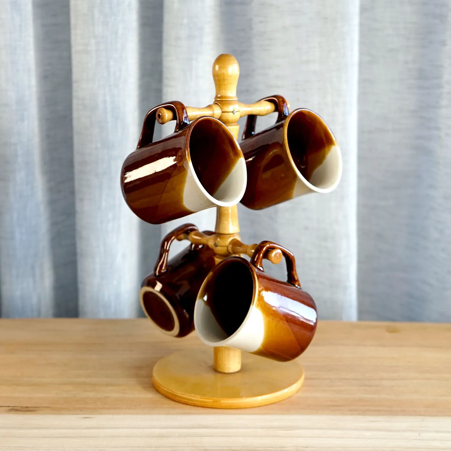 Caramel Mugs with Wooden Cup Holder
