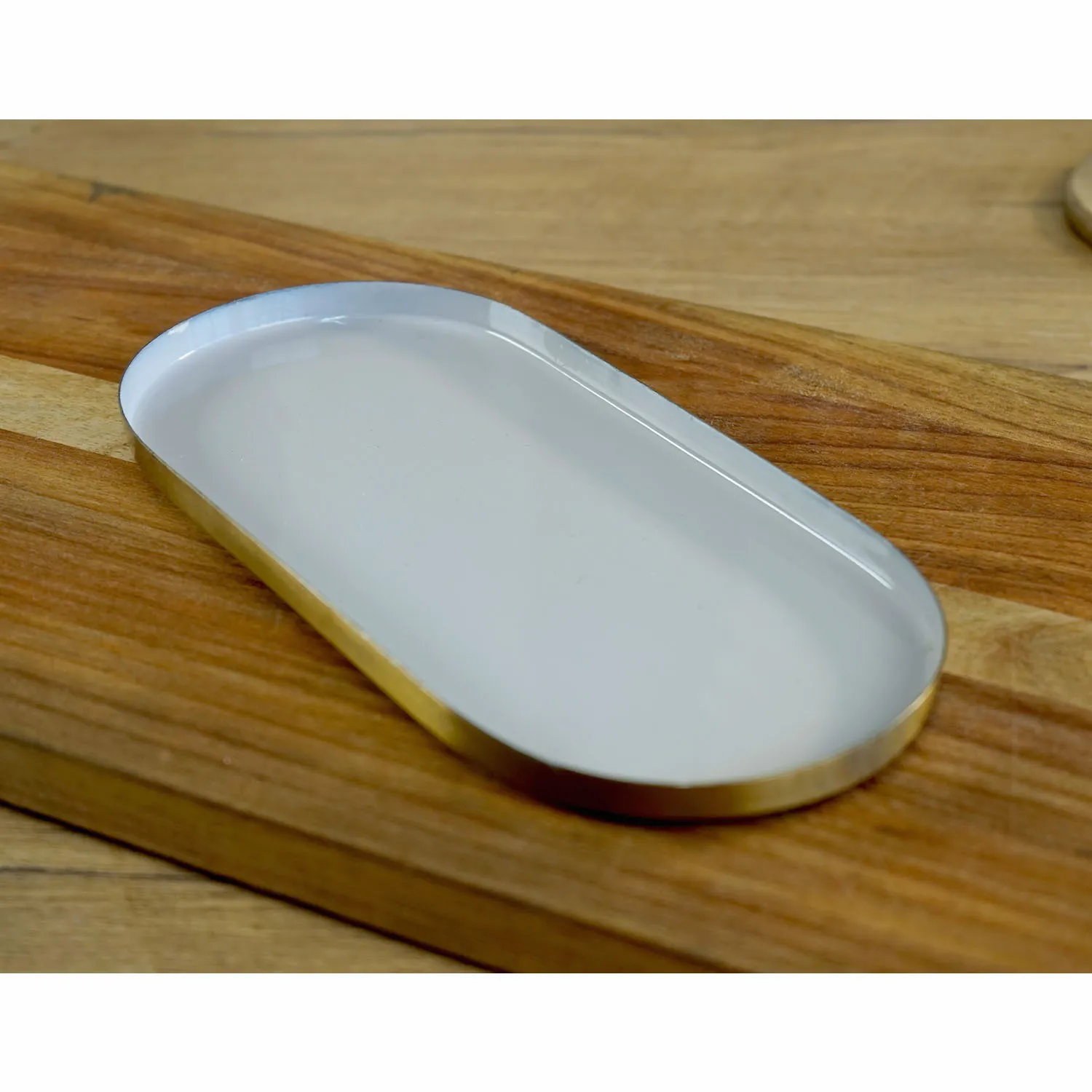 Light Pink Oval Metal Platter with Gold Edge 