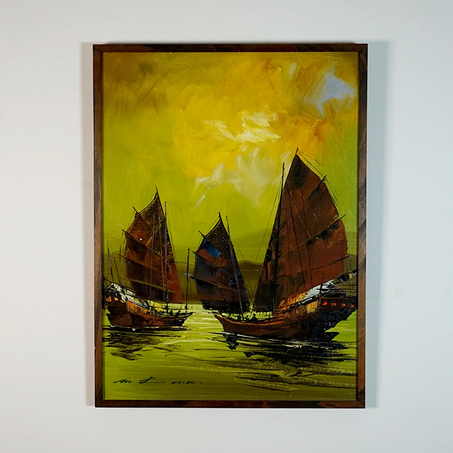 Framed Oil Painting of Boats