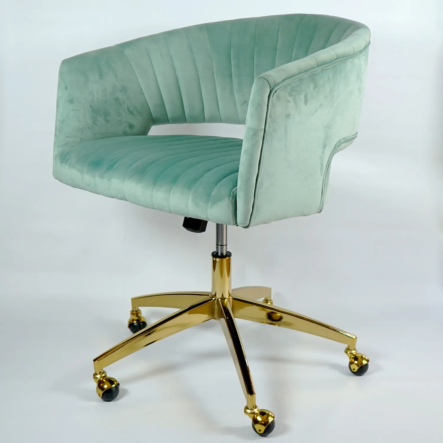 Light Green Velvet and Gold Office Chair