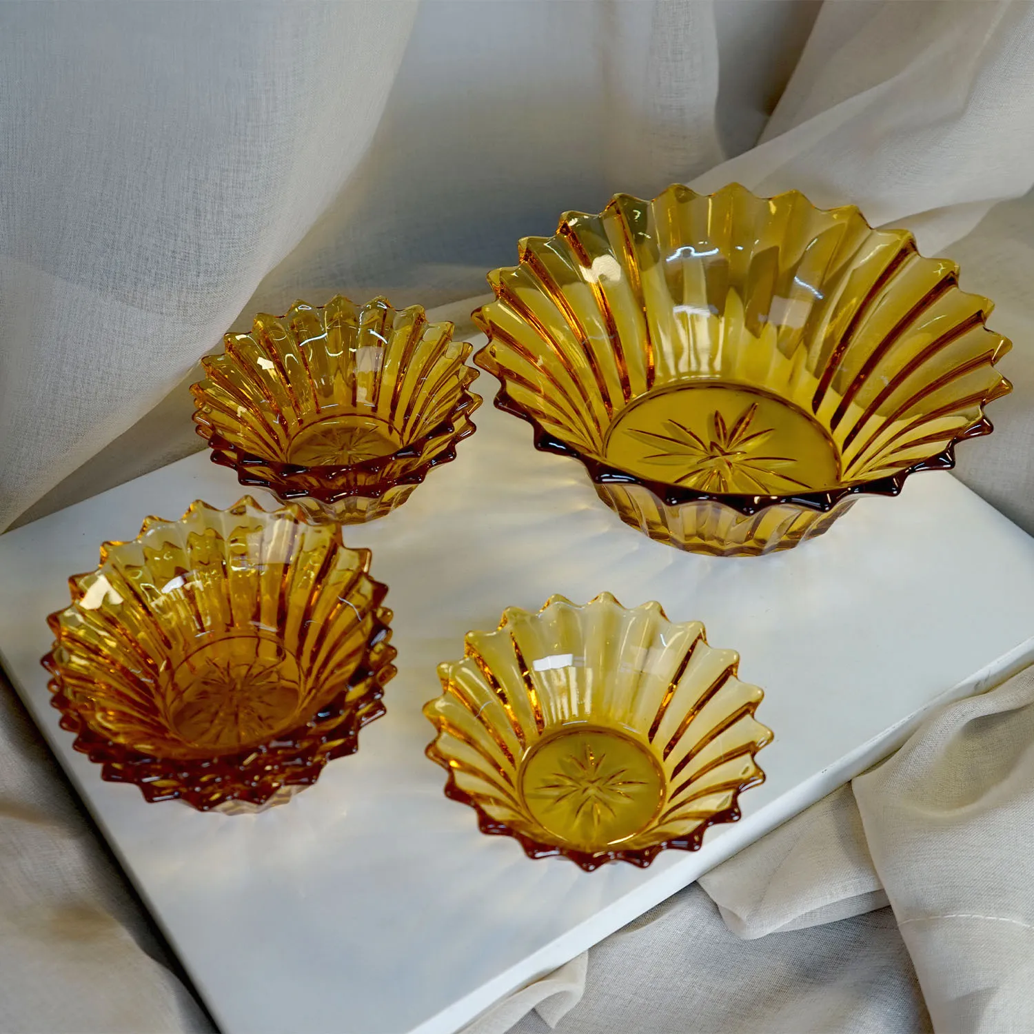 Set of Vintage Gold Glass Desert Bowls