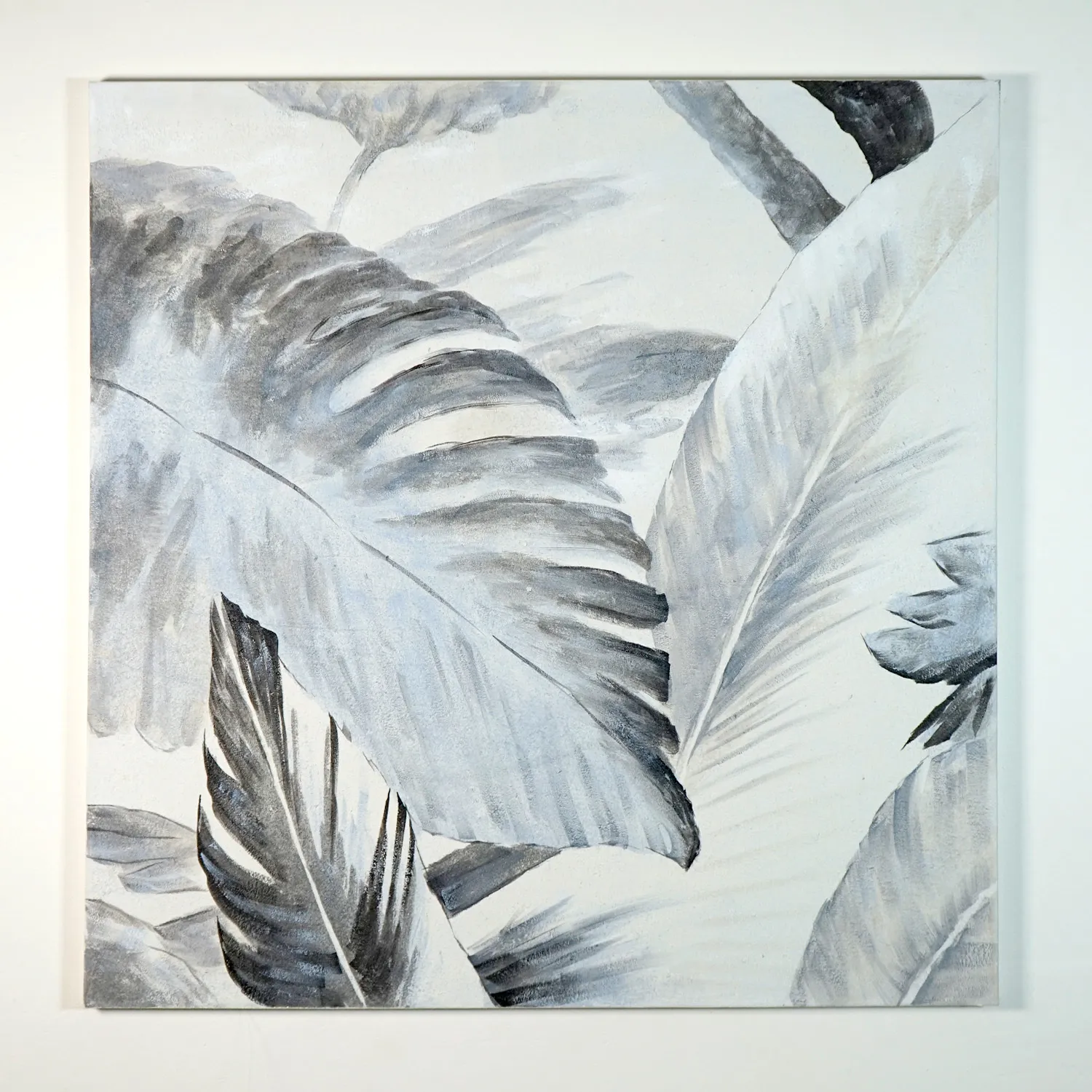 Grey and White Leaf Canvas