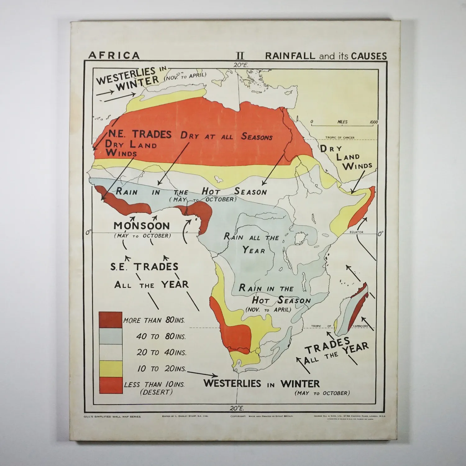 Vintage African rainfall map stretched canvas