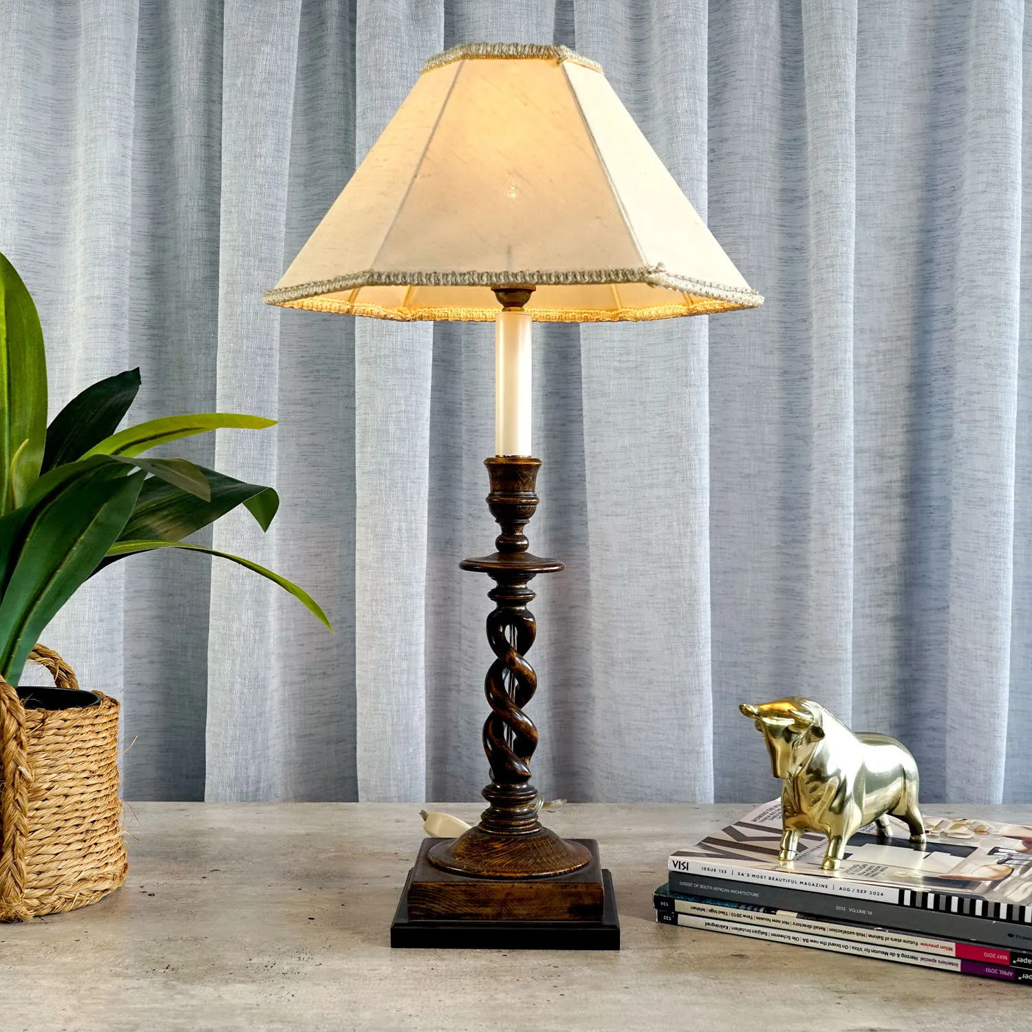Tall Wooden Twisted Table Lamp