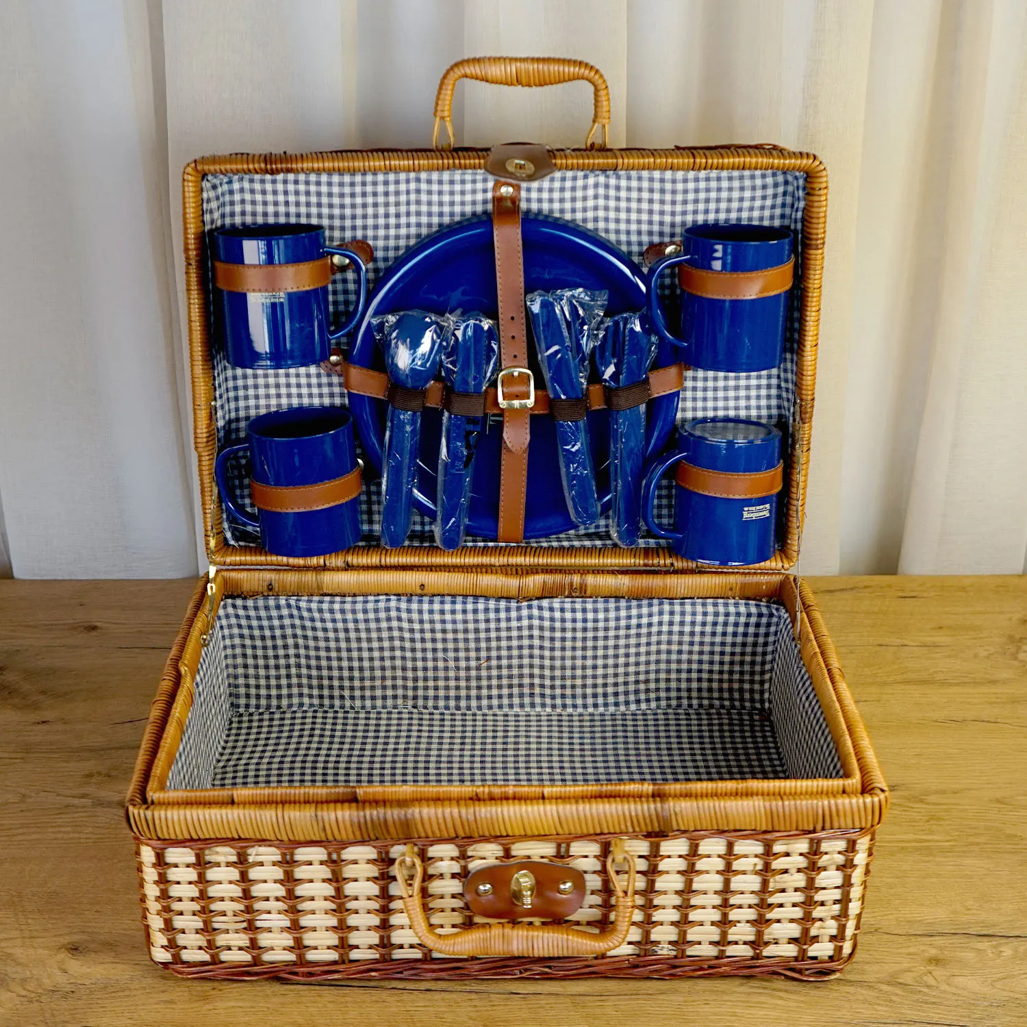 Brown and Cream Wicker Picnic Basket