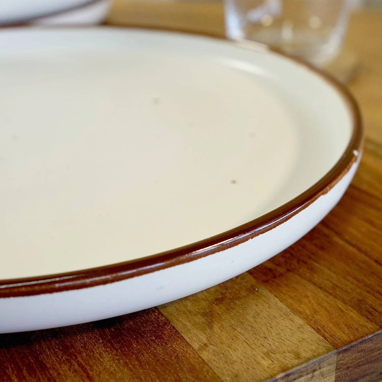 White Dinner Plate with Brown Trim