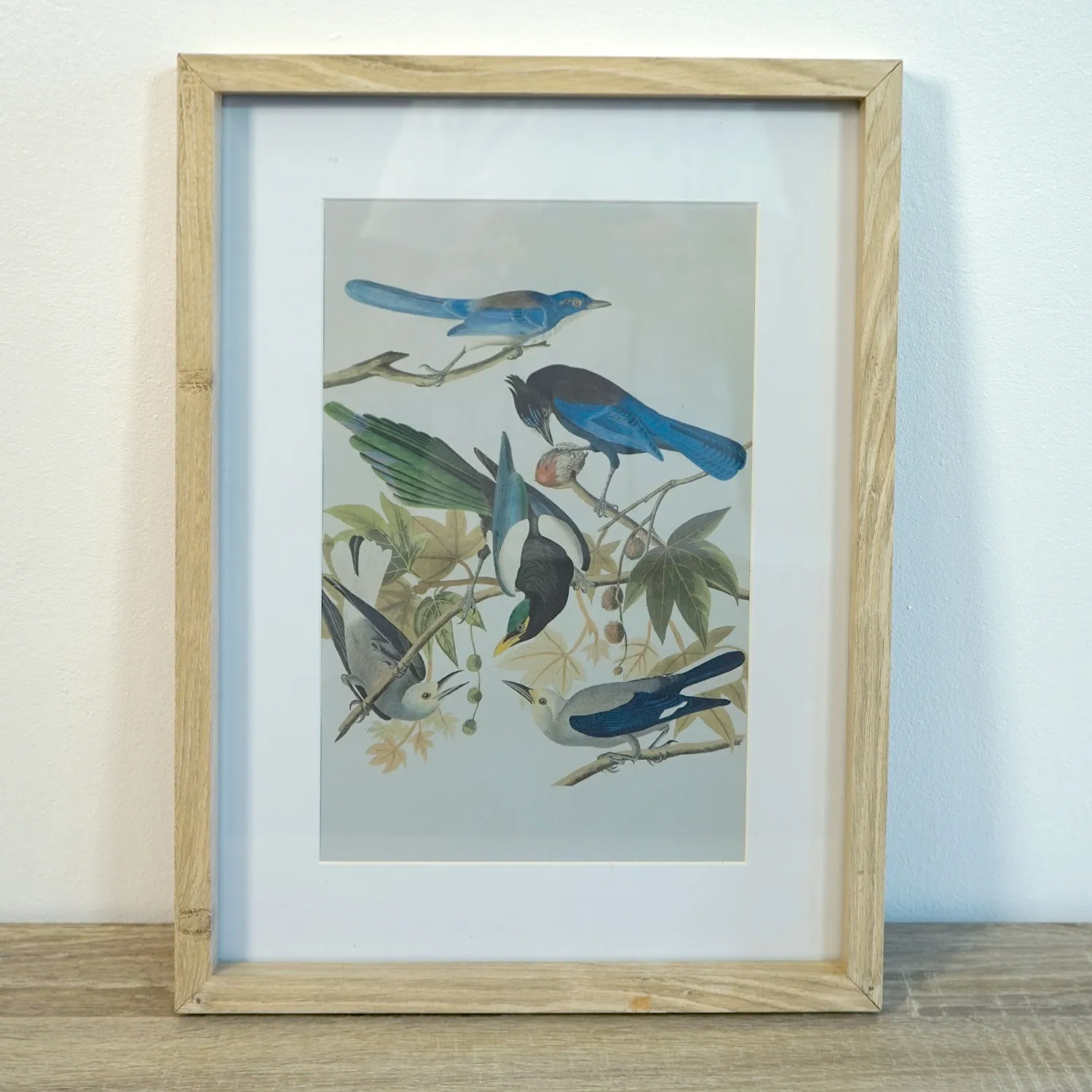 Small Light Wood frame with loyalty free bird artwork, glass cover