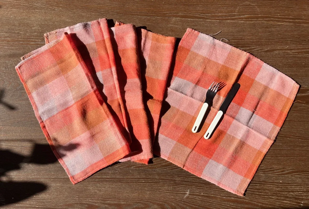 Coral Check Napkins