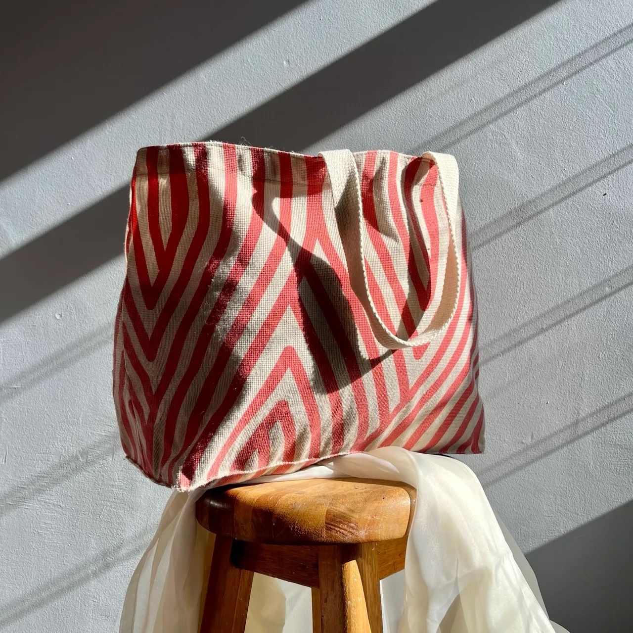 Red and White Tote Bag