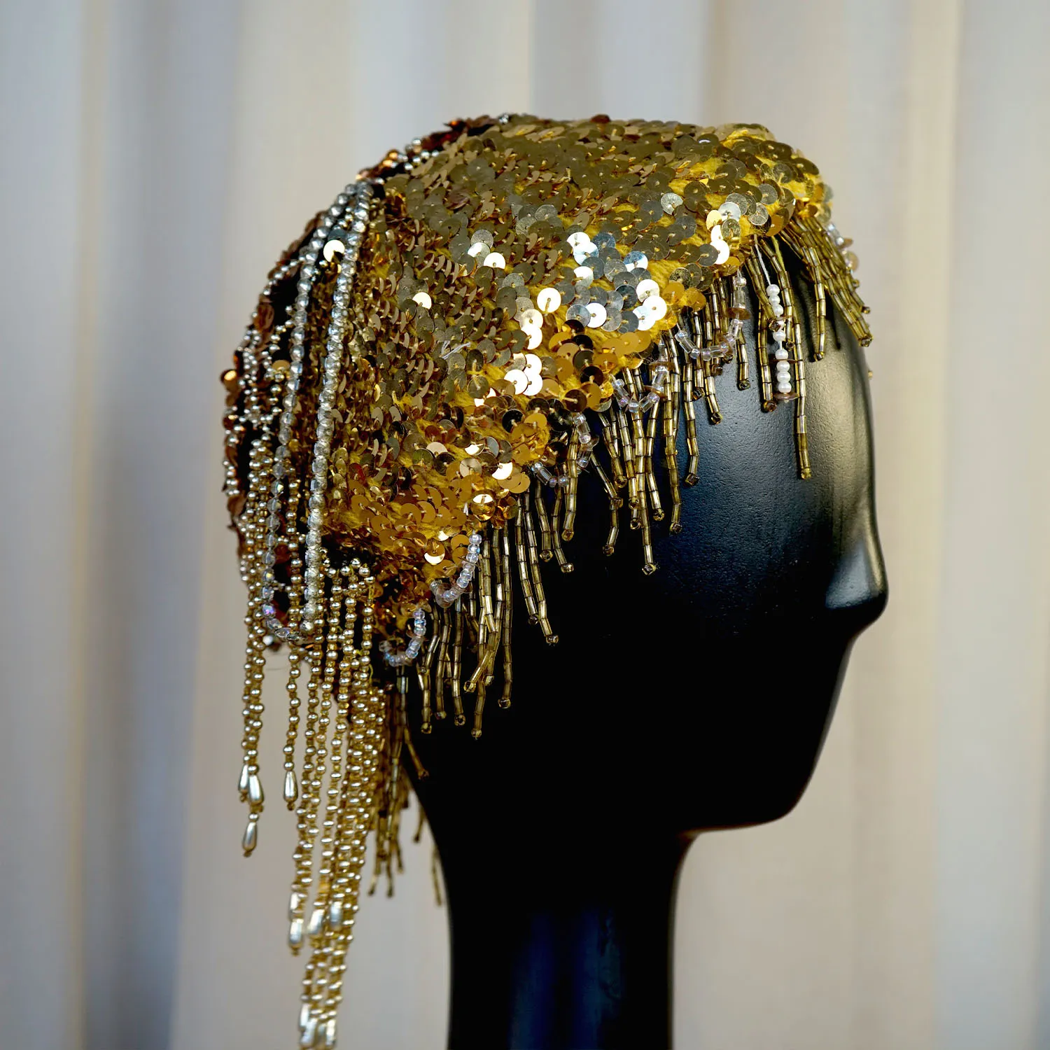 Gold Bead and Sequin Headpiece