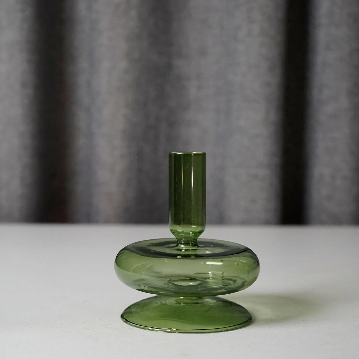 Small Round Green Glass Candlestick