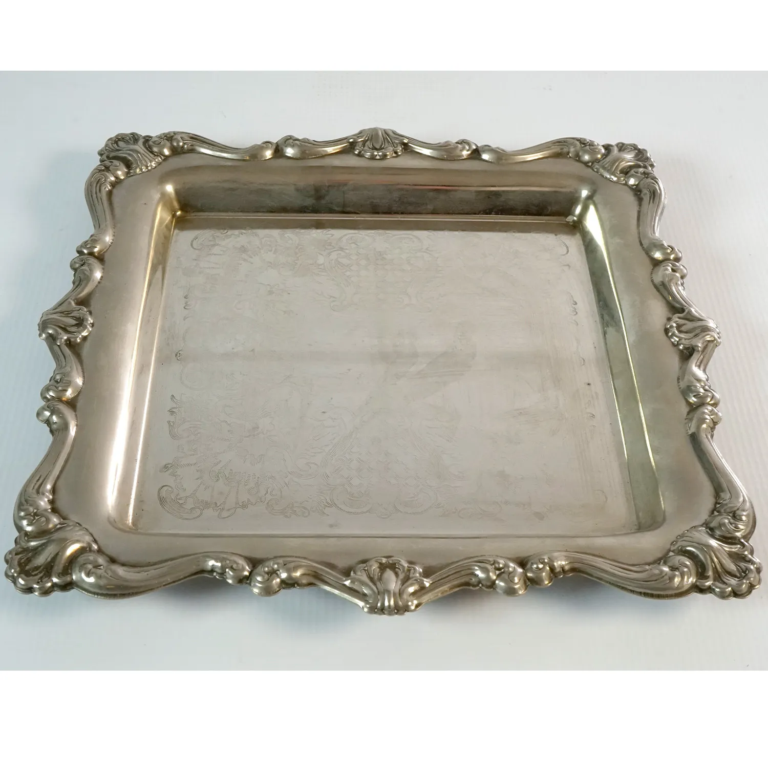 Aged Ornate Silver Tray
