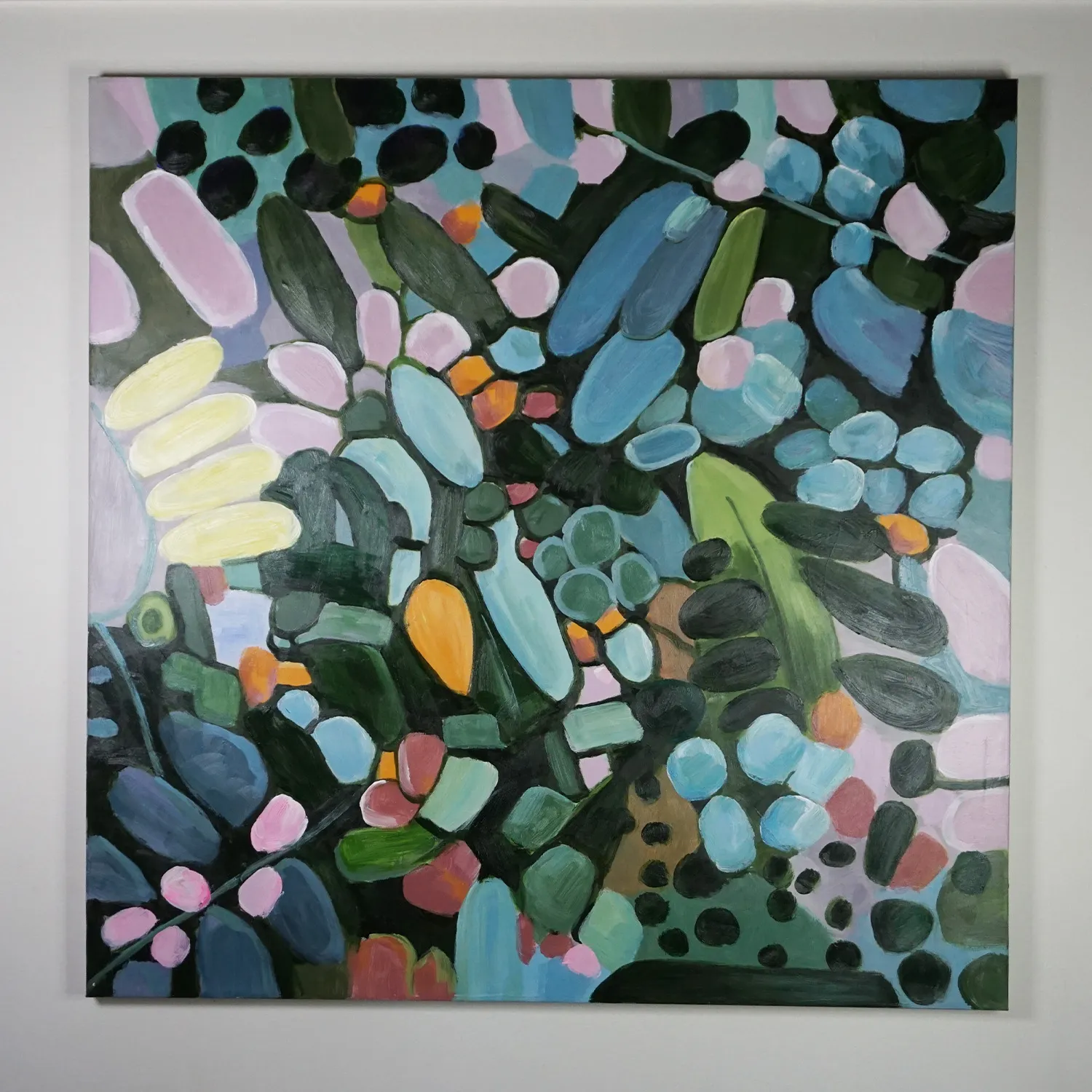 Large green abstract royalty free print stretched on frame 