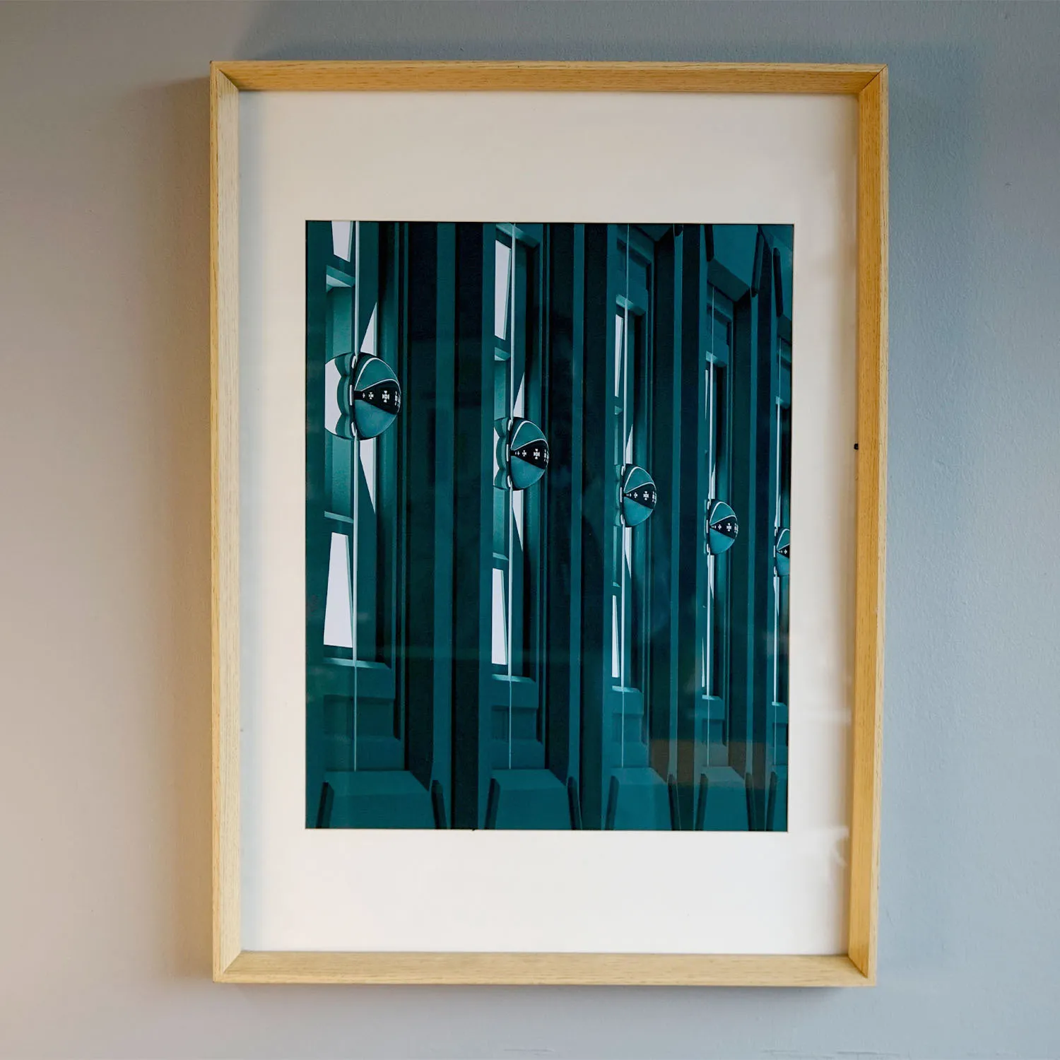 Dark Green architectural print in wooden frame