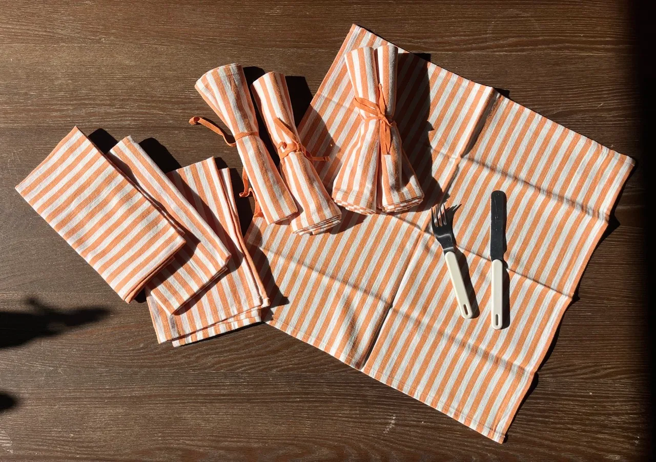 Orange & White Stripe Cotton Napkin