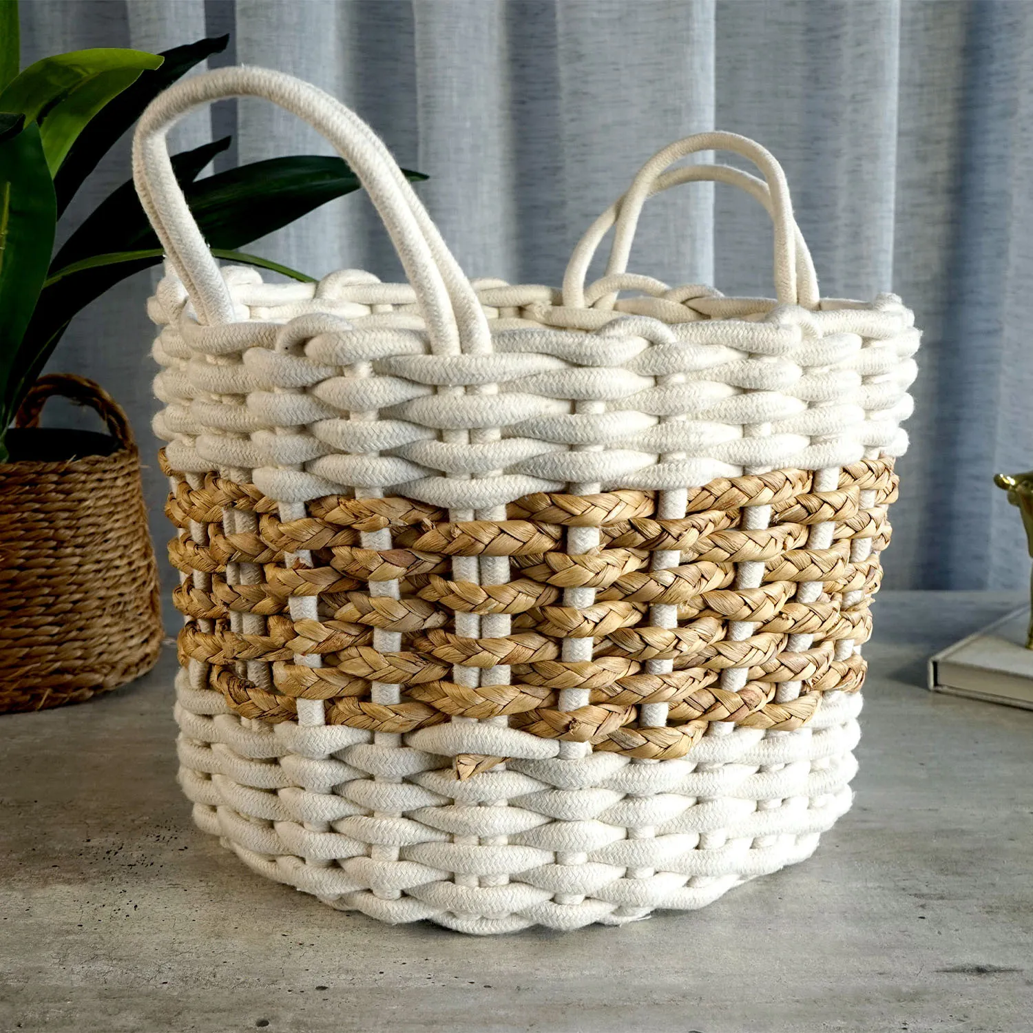 White and Brown Woven Planter Basket