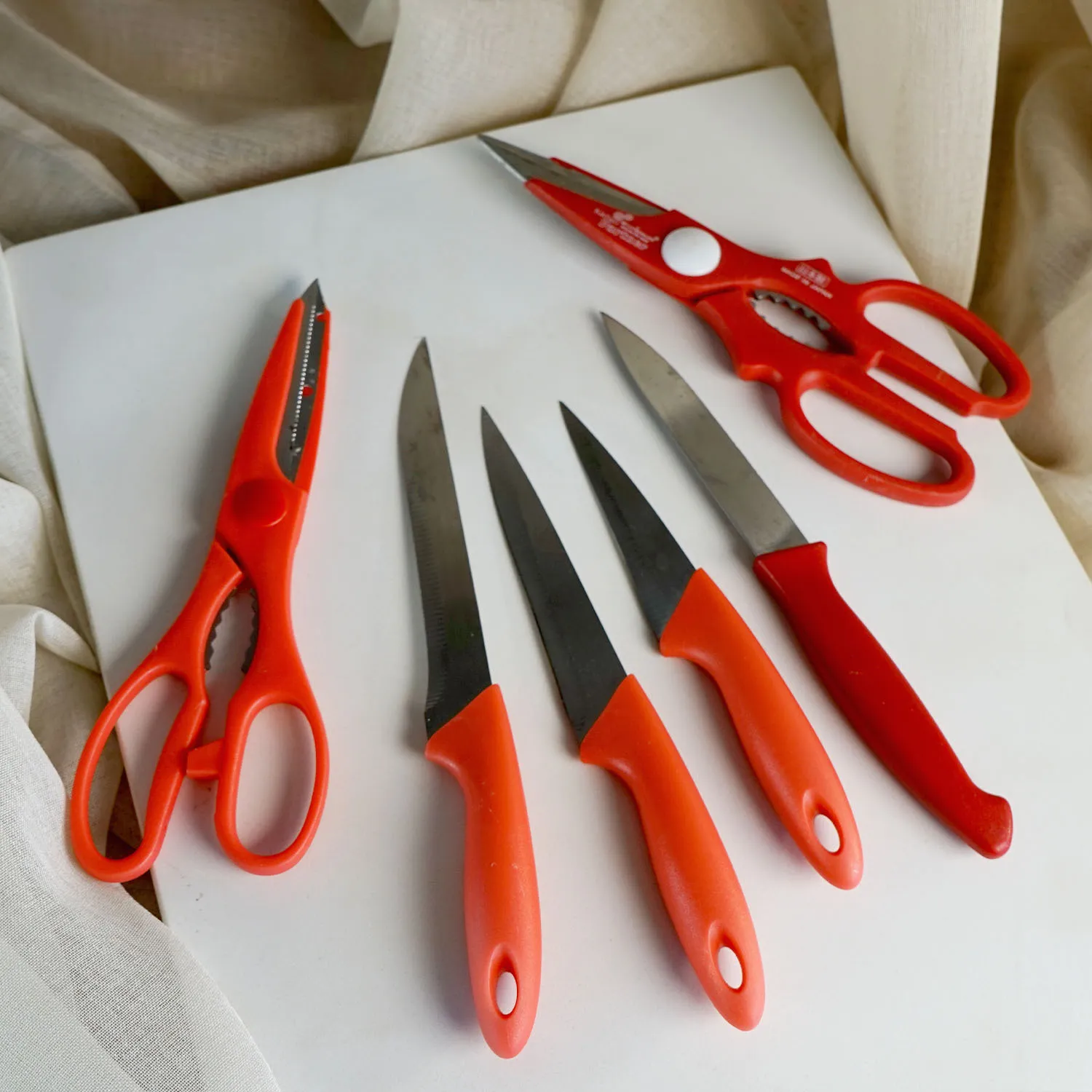 Red Kitchen Knives and Scissors