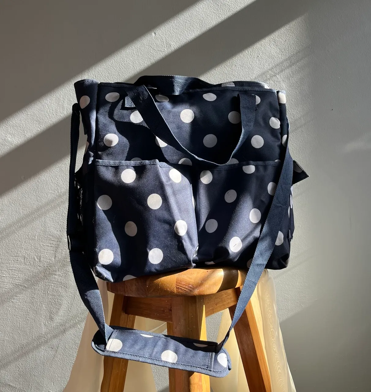 Navy Blue Polka Dot Nappy Bag