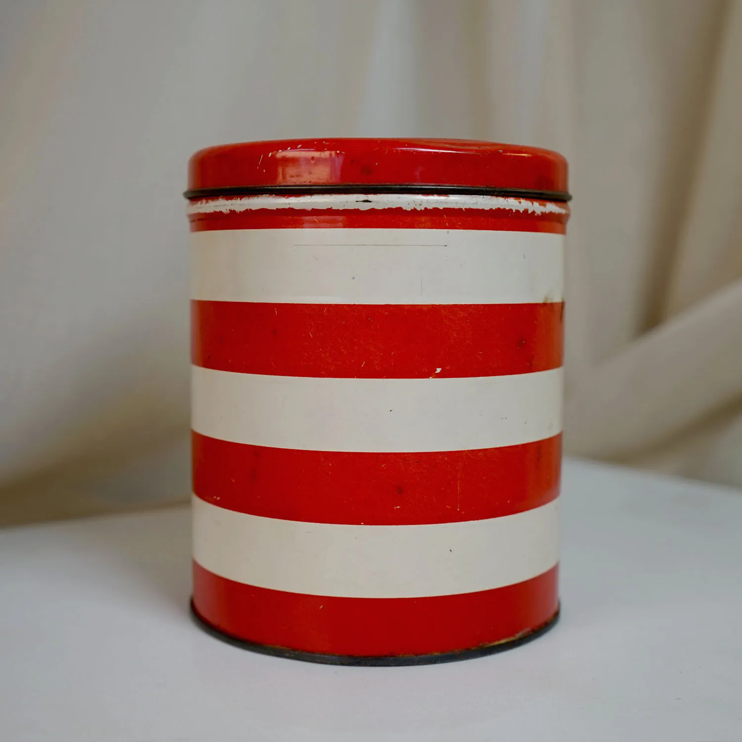 Small Vintage Red and White Strip Tin