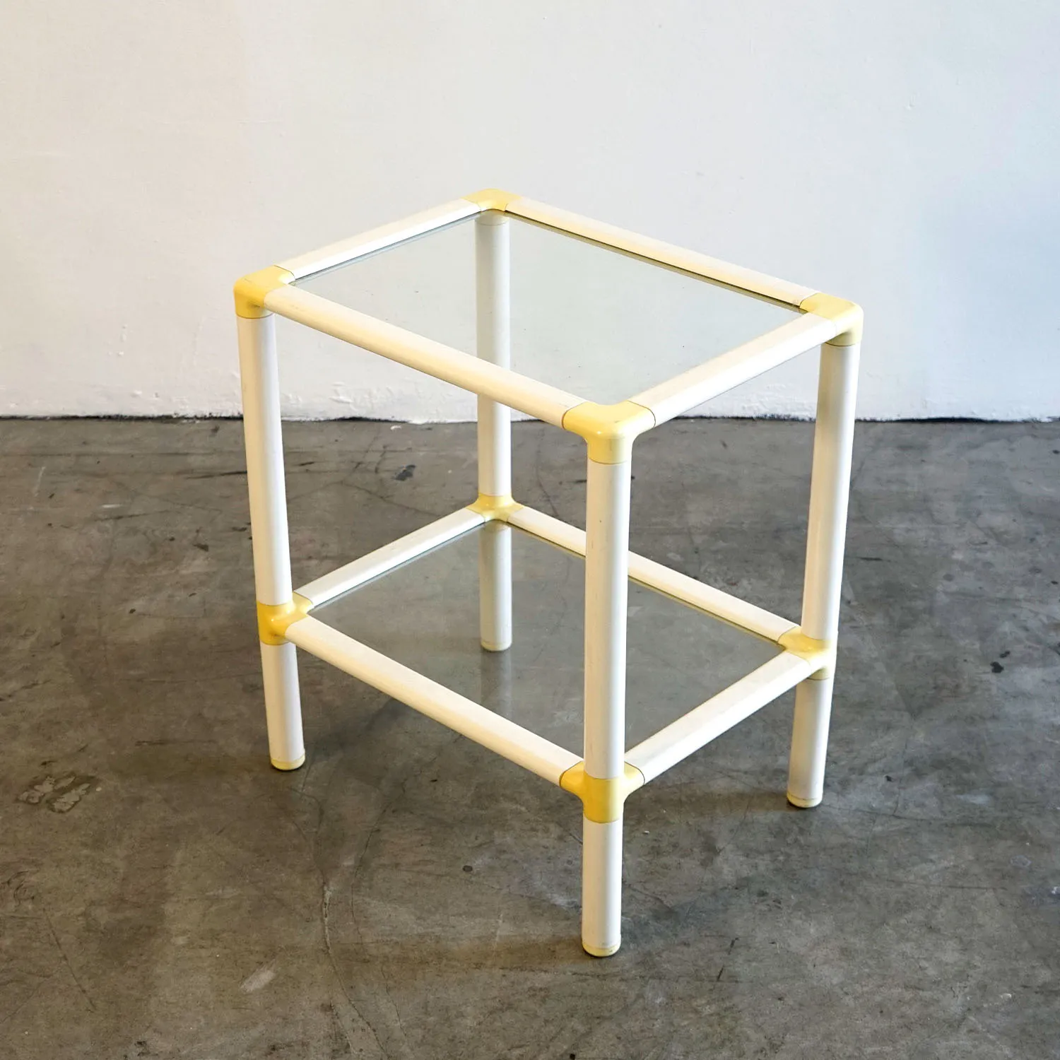 Small 70's Retro White and Glass Sidetables 