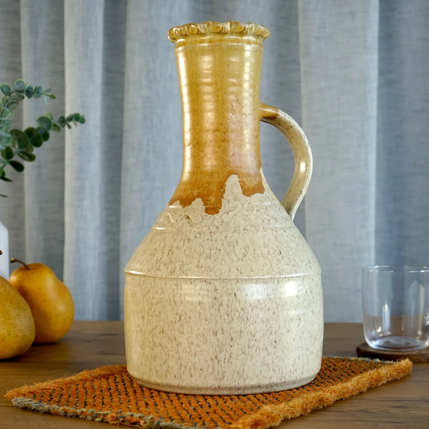 Cream and Orange Ceramic Jar