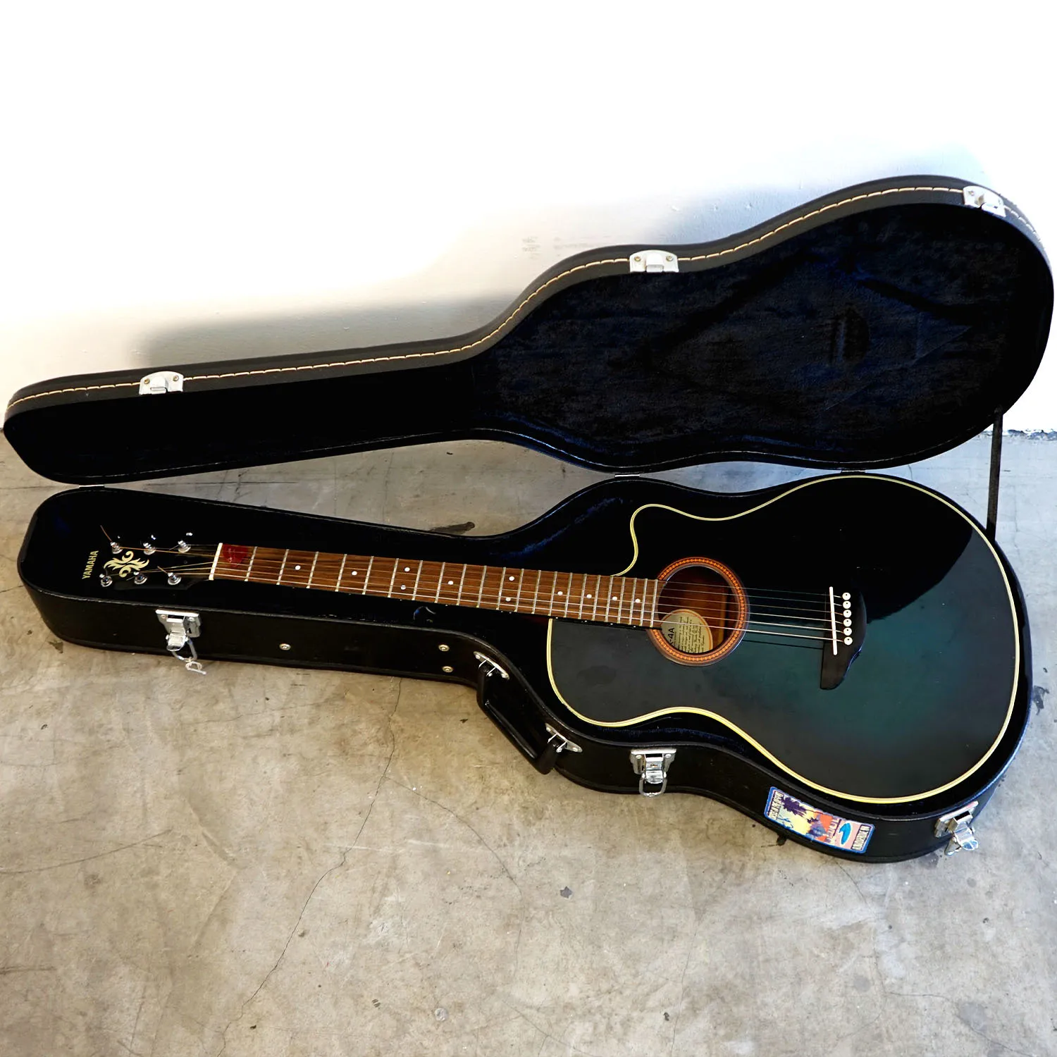 Blue Yamaha Steel String Guitar with Black Case