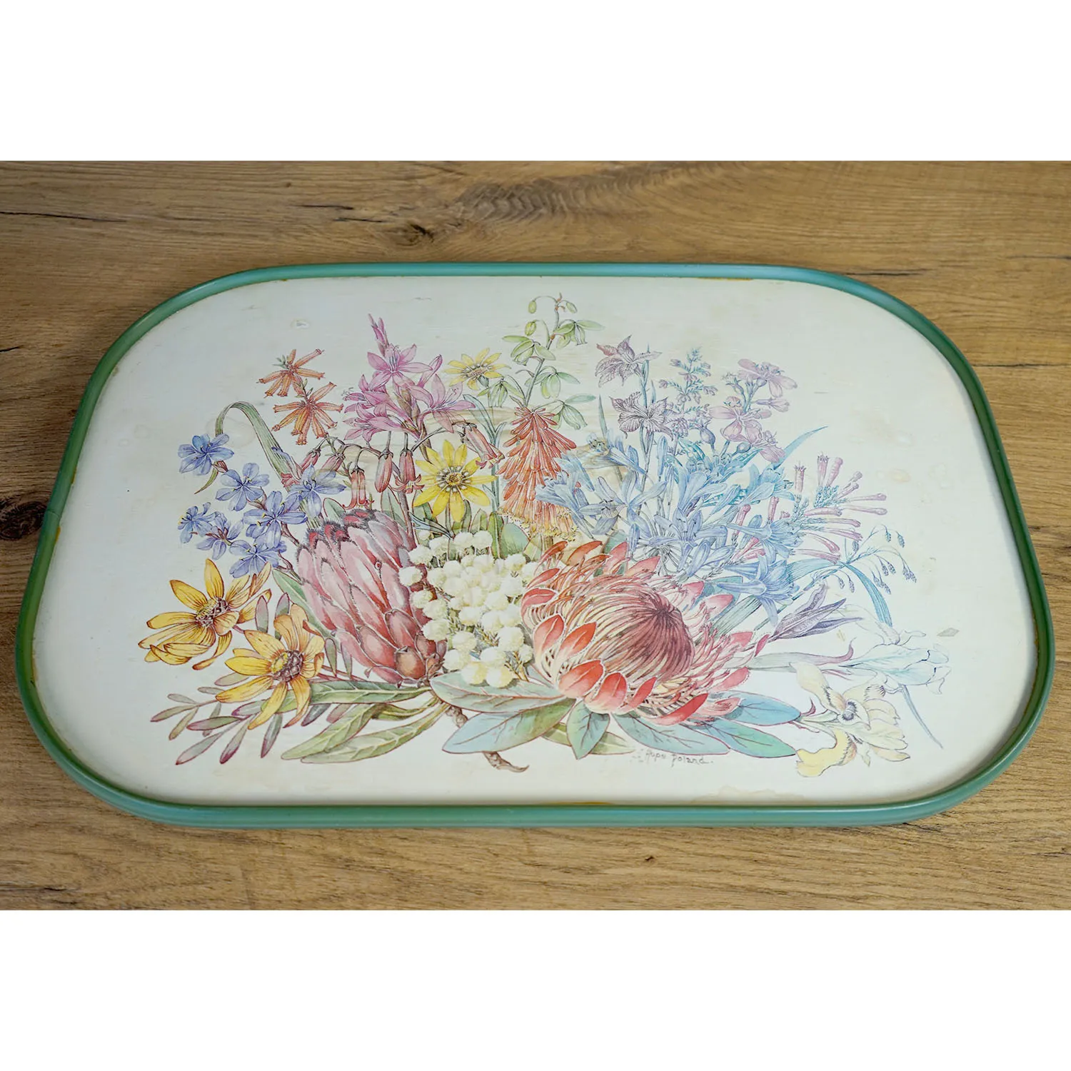 Vintage Green Floral Tray