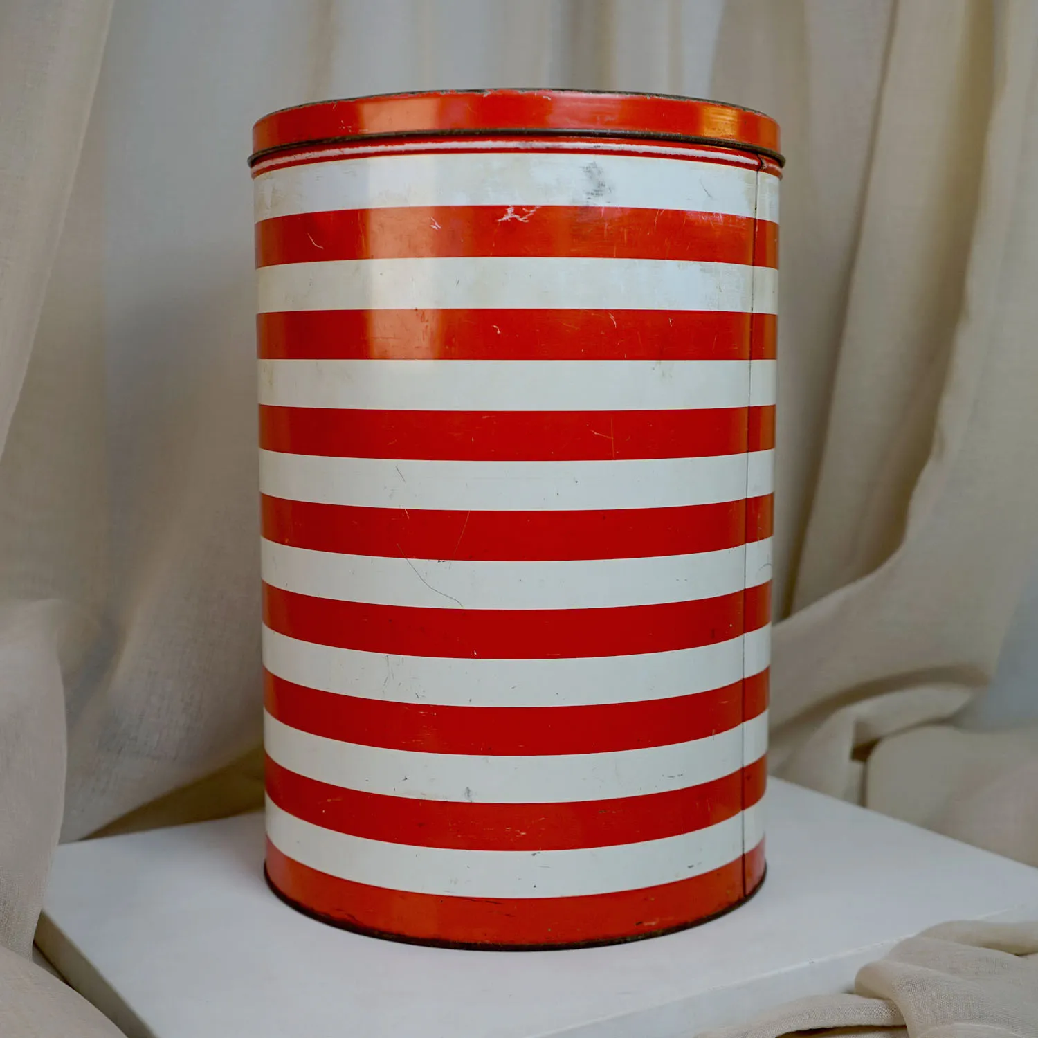 Large Red and White Stripe Tin