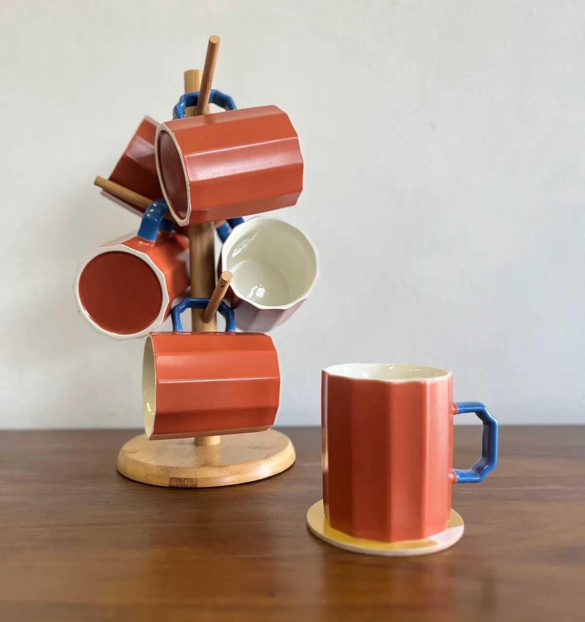 Burnt Orange and Blue Mugs 