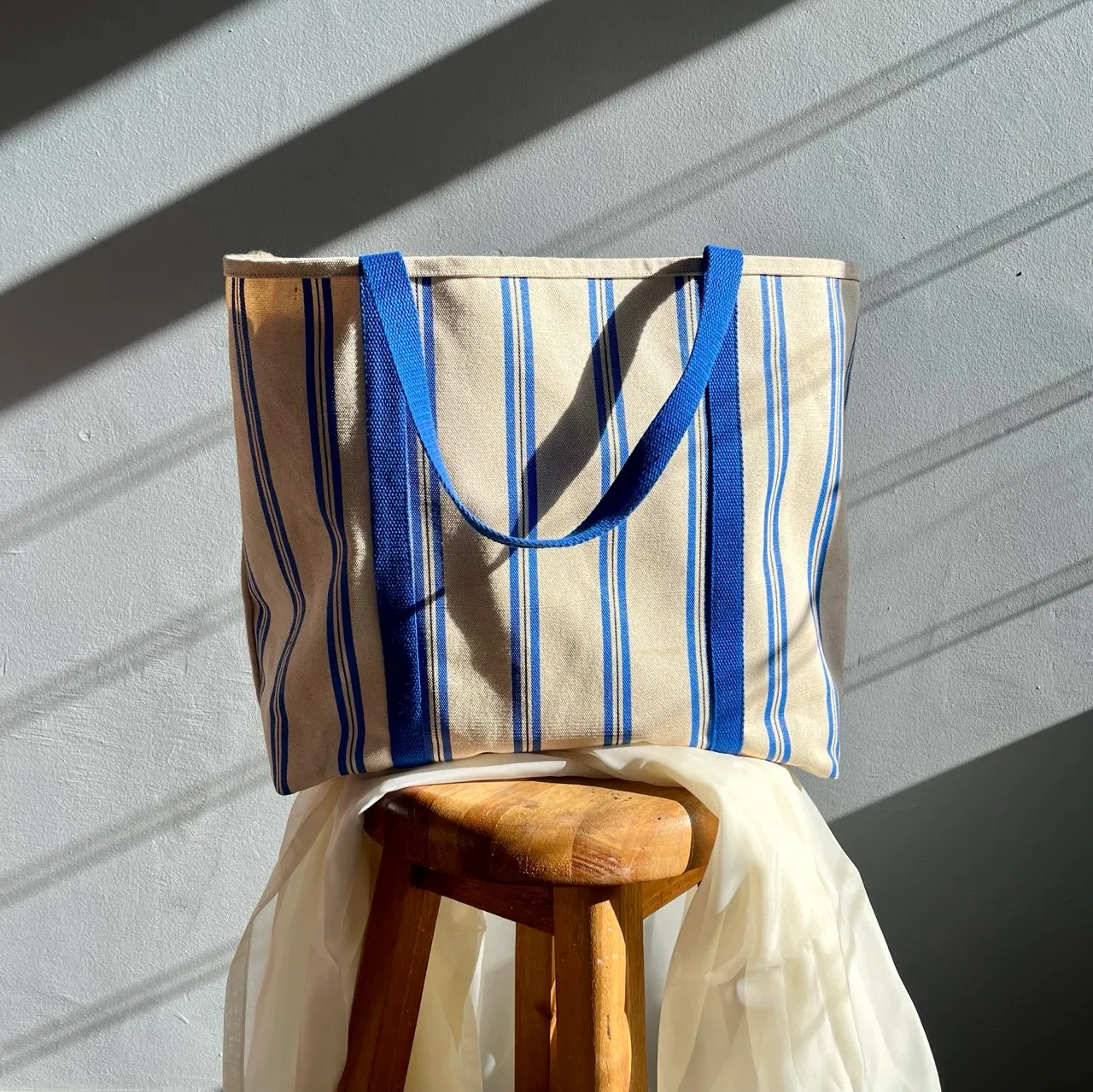 Blue and White Striped Tote Bag