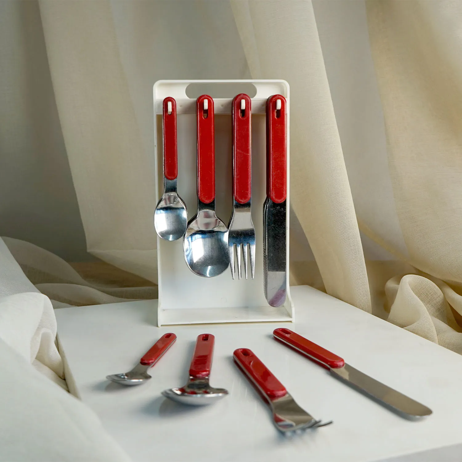 Retro Red and White Cutlery Set