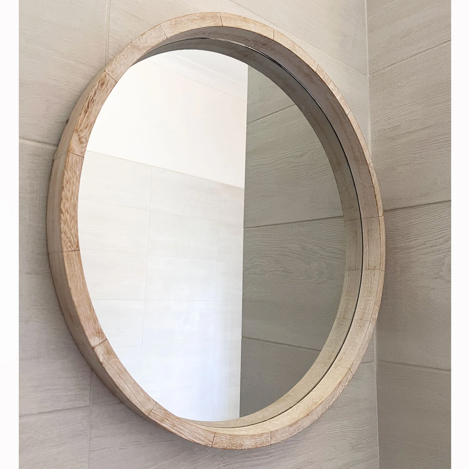 Round Wood Framed Mirror