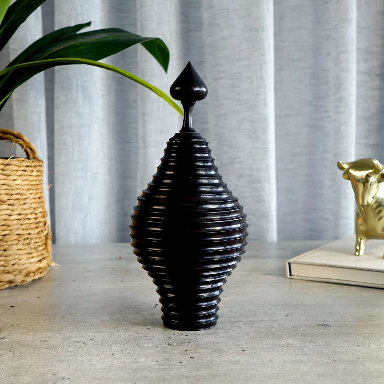 Small Ribbed Ebony Urn