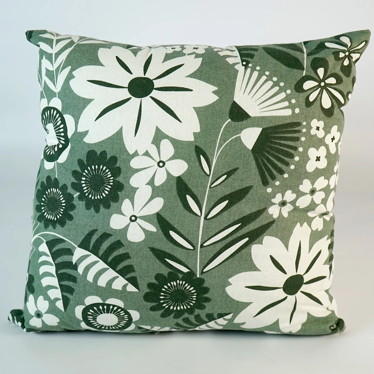 Green and White Floral Cushion