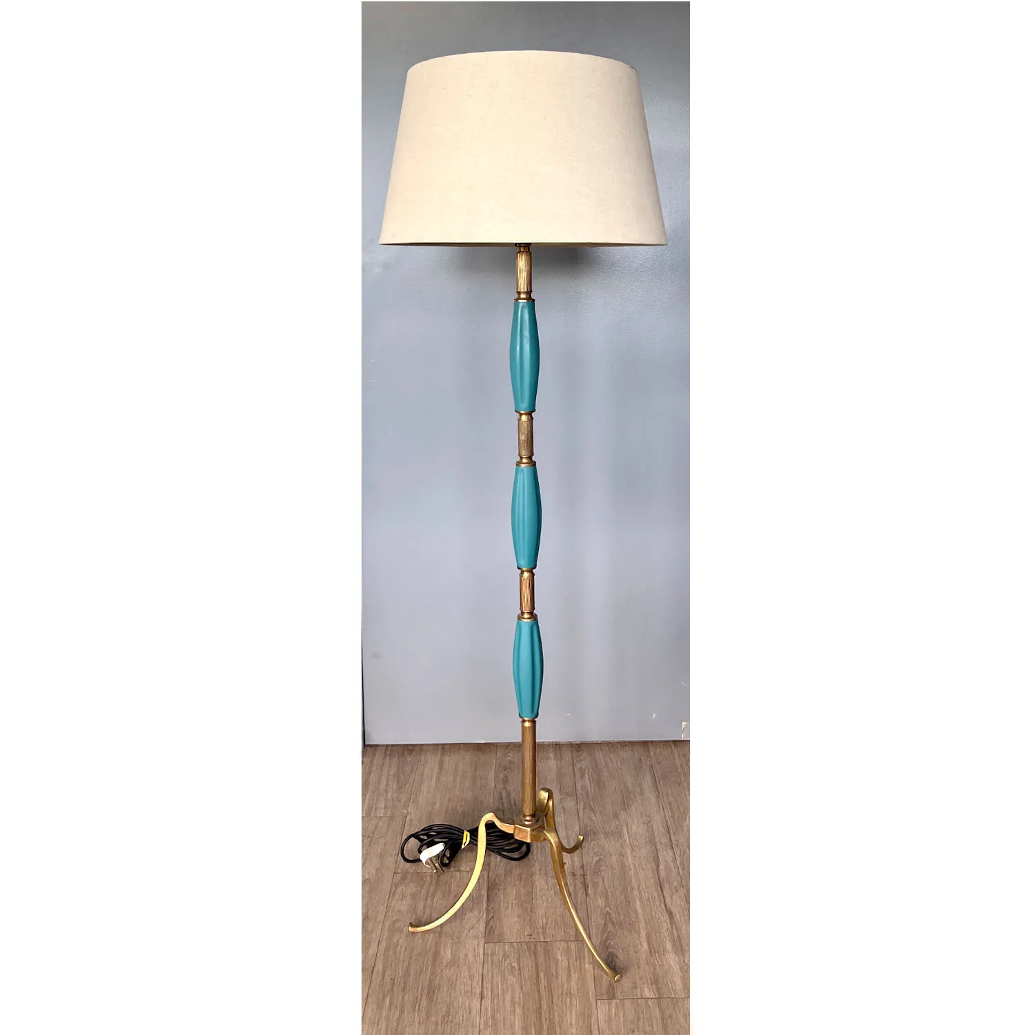 Vintage Gold and Blue Standing Lamp