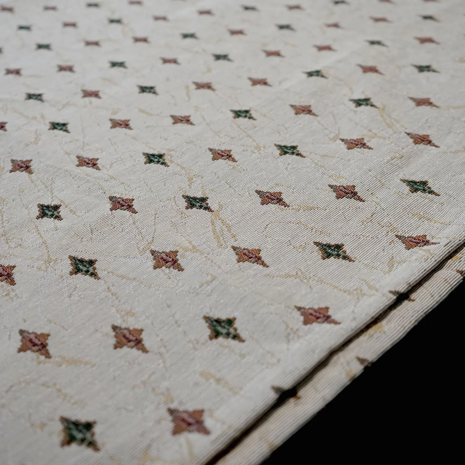 Beige Tablecloth with Brown and Green Diamond Pattern